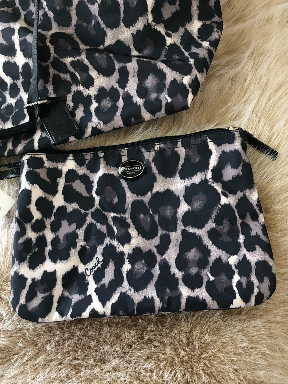 Coach Leopard-Print Nylon Travel Tote | Black, Gray, Taupe | NWT - Picture 7 of 11